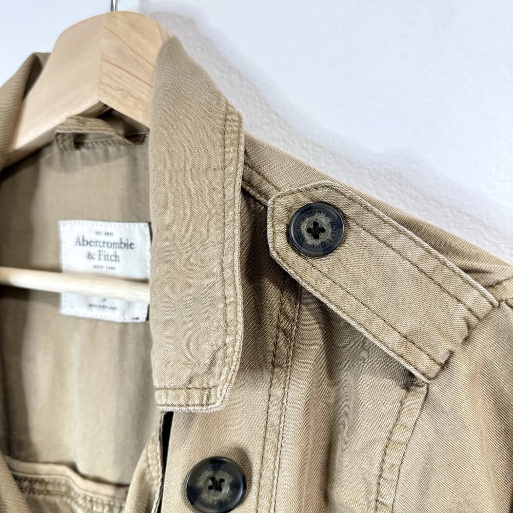 Abercrombie & Fitch Jacket Coat Size Small S Belted Tan Beige Utility Lyocell - Picture 4 of 8